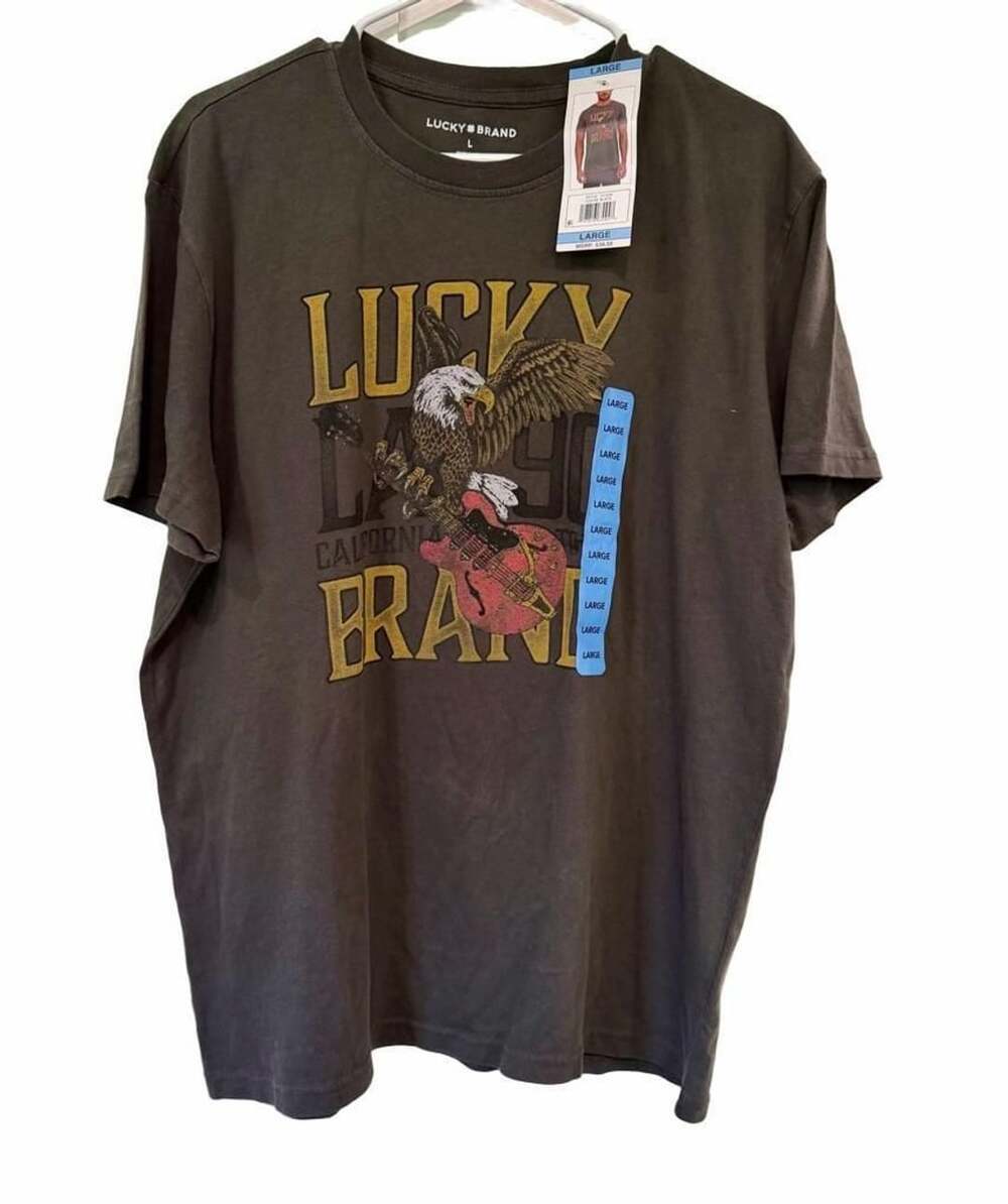 Lucky Brand Eagle Guitar Graphic T-Shirt Size Large Dk Gray
